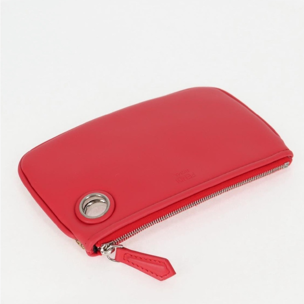 FENDI Zucca Canvas Triplet Clutch Bag Leather Beige Red Silver - Picture 10 of 15